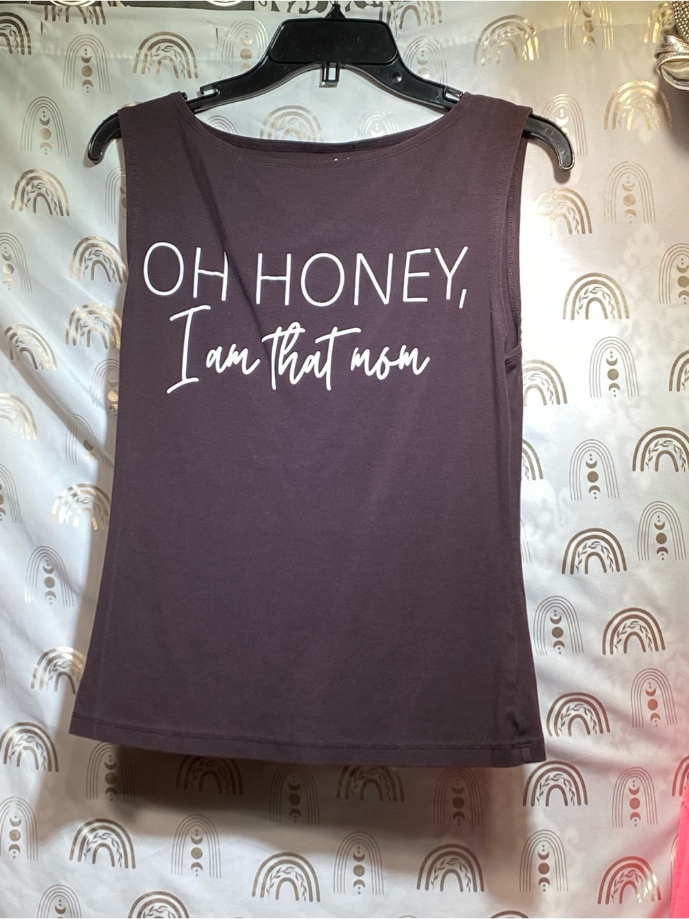 Up Cycled Graphic Muscle Tank "Oh Honey, I Am That Mom" - Dark Plum